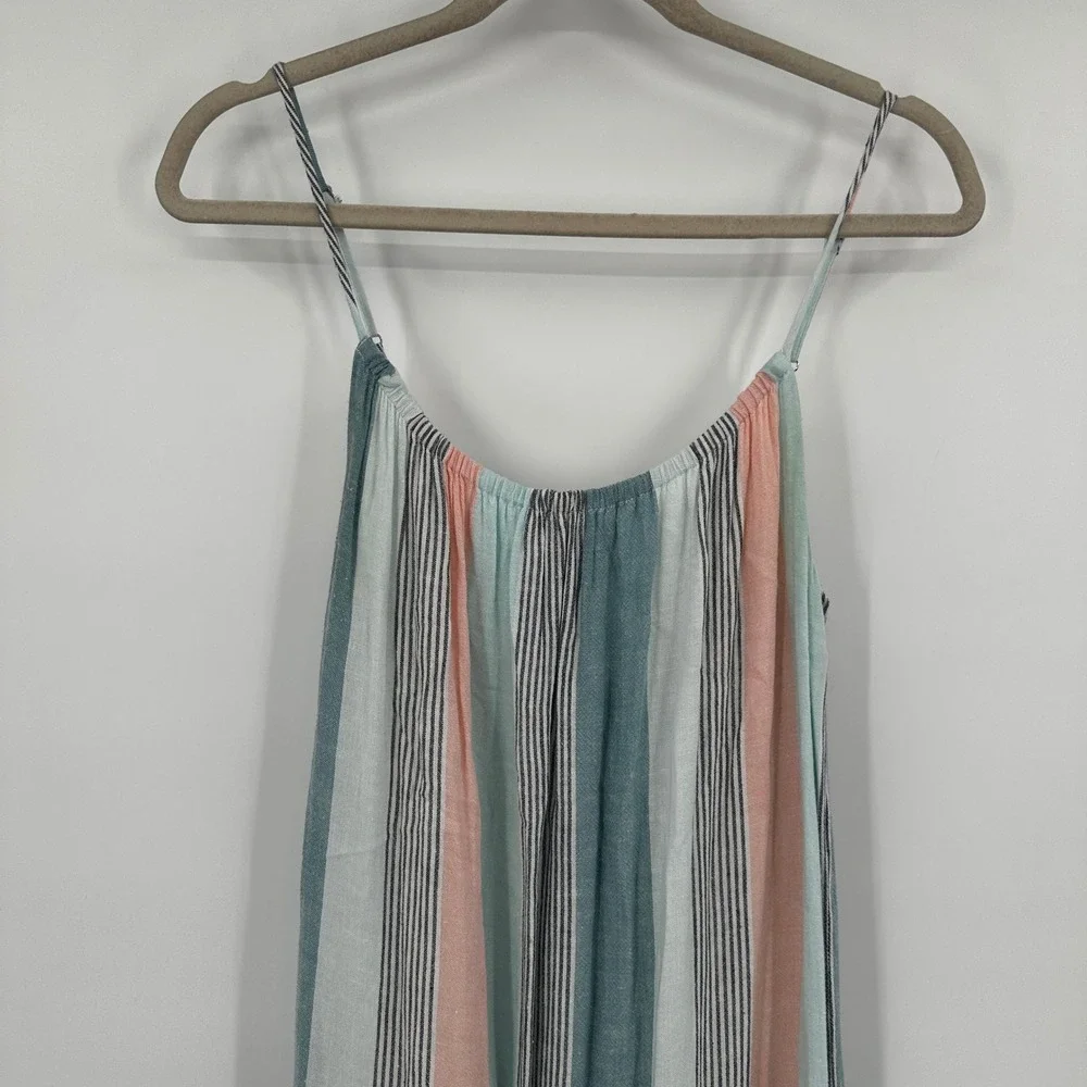 Rails Adora Highland Stripe Tiered Linen Blend Maxi Dress Medium Coral Teal Boho - Picture 2 of 11